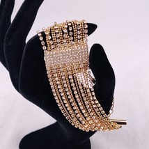 ✅ Gold Plate Rhinestone Chain Bracelet Strap Yellow Bangle Womens 7.75&quot; - £5.75 GBP