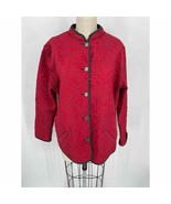 Chico&#39;s Reversible Quilted Jacket Sz 2 (M) Red Dark Gray Denim Floral - £30.97 GBP