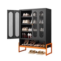 Modern Black Metal Shoe Cabinet: Mesh Doors, Adjustable, High Foot Design - $2,678.09 MXN