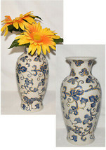 Vtg Formalities Baum Bros Vase 11&quot; Blue Gold Crackle Glaze Porcelain Flower Vase - £31.34 GBP