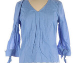 Talbots Blue chambray White embroidery Cut out Blouse Tie Cuff Sleeves M... - $29.03