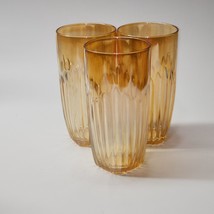 Carnival Glass Peach Luster 12oz 6&quot; Tumbler Highball Set Of 3 - Unknown ... - £22.00 GBP