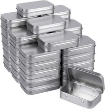 Metal Rectangular Empty Hinged Tins - Pack of 40 Silver Mini Portable Bo... - £30.33 GBP
