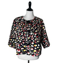 Rudy Rd Womens Jacket Red Black White Big Buttons 3/4 Sleeves Size 14 - £12.65 GBP