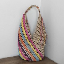 Casual Colorful Striped Straw Women Shoulder Bags Hollow Large Tote Bag Handmade - £42.98 GBP