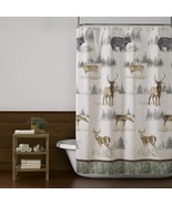 Cabin Pine Wildlife Lodge Forest Fabric Shower Curtain, Modern Rustic,70"x72-NEW - $24.64