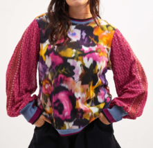 Anthropologie Bl-nk London Pullover Blouse XS Pink Contrast Eyelet Puff Sleeve - £53.35 GBP