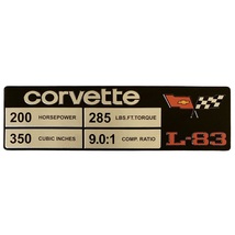 C3 Corvette Spec Data Plate Embossed Scratch-Resistant Aluminum L-83 Eng... - $26.08
