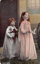 Good Night~young children in nightgowns-holding doll~1910 postcard - £5.61 GBP
