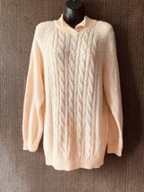 Miranda Pullover Sweater Large Womens Peach Knit Collared Pearls Top But... - £17.46 GBP