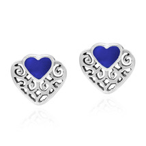 Romantic Filigree Heart with Blue Lapis-Lazuli Inlay Stud Earrings - £8.83 GBP