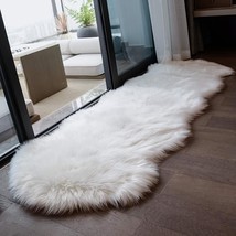 Coumore Ultra Soft Faux Sheepskin Fur Rug 2 X 6 White Fluffy Area Rugs Chair - £34.77 GBP