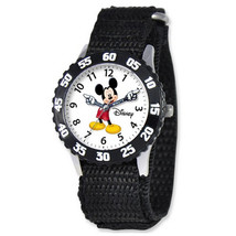 Disney Kids Mickey Mouse Black Hook and Loop Band Time Teacher Watch - £35.35 GBP