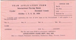 Vintage 1958 Application International Plowing Match Stormont ON 3 1/4&quot; ... - £1.72 GBP