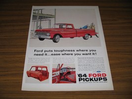 1963 Print Ad 1964 Ford Red Pickup Trucks Construction Site - £11.00 GBP