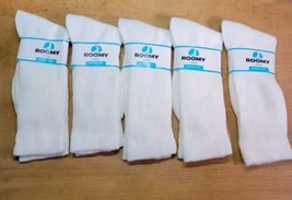 Diabetic Crew Socks ROOMY 5 PAIRS White Stretch Size 10-13 Made In USA  - £18.42 GBP