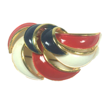 Vintage Brooch Pin Red White Blue Enamel Americana Abstract Leaf 2.2&quot; X 1.4&quot; - £14.05 GBP