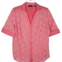 7th Ave Womens Blouse Size Large V-Neck Button Front Short Sleeve - £11.16 GBP