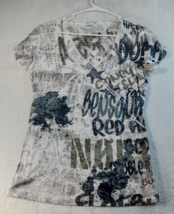 Maurices T Shirt Top Womens Size Large White Short Sleeve V Neck Graphic Print - £8.59 GBP