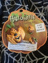 Vintage CVS Scary Pumpkins Halloween Lapel Pin &amp; Earrings Fall Whimsical Patch ￼ - £6.29 GBP