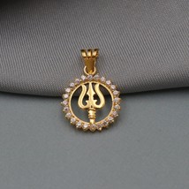 holy Trishul shiva trident 18k Yellow Gold locket gold pendant, round Ha... - £167.65 GBP