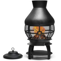 Black Rustic Iron Wood Burning Chiminea Fire Pit - £213.29 GBP