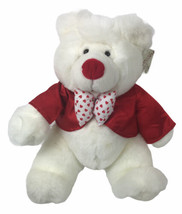Plush Creations Christmas White Teddy Polar 14” Plush Bear Red Satin Jacket - £16.07 GBP