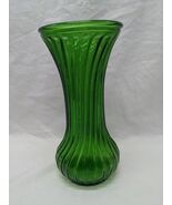 Vintage MCM Green Hoosier Glass Ribbed Swirl Vase 3 1/2&quot; X 7 1/2&quot; - $19.34 CAD