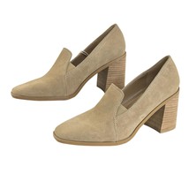 JOIE Wevenly Suede Shoe Tan Size 7.5 Slip On Block Heel Square Toe Neutral  - £53.60 GBP