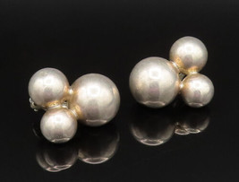 M&amp;J SAVITT 925 Silver - Vintage Triple Bead Ball Non Pierced Earrings - EG11935 - £92.62 GBP