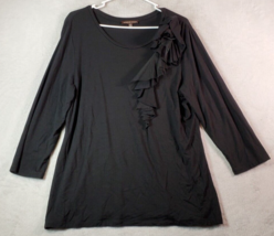 Adrienne Vittadini Blouse Top Womens Size XL Black Rayon Long Sleeve Round Neck - £13.54 GBP