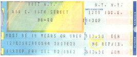 UB-40 Concert Ticket Stub Décembre 2 1983 New York Ville - $43.54