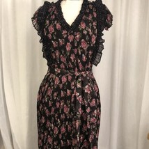 Foxiedox Women&#39;s Dress Black Floral Print w/ Ruffles Size Large NWT - $99.00