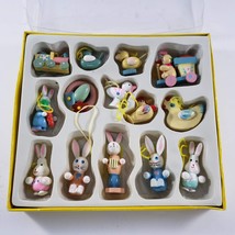 Vintage Wood Easter Ornaments Set 14 Spring Hand Painted - £15.01 GBP