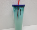 Starbucks 2020 Blueberry Blue Gradient Ombre 24oz Tumbler Red Straw Cold... - $17.36
