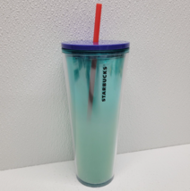 Starbucks 2020 Blueberry Blue Gradient Ombre 24oz Tumbler Red Straw Cold Cup - £13.59 GBP