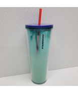 Starbucks 2020 Blueberry Blue Gradient Ombre 24oz Tumbler Red Straw Cold... - £13.83 GBP