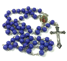 Purple Beaded Silver tone Christian Catholic Rosary Bead Necklace - $9.00