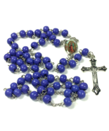 Purple Beaded Silver tone Christian Catholic Rosary Bead Necklace - £7.07 GBP