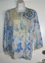 Decoded Blue Tie Dye Embroidered Embellished Boho Tunic Top Blouse Size ... - £7.58 GBP