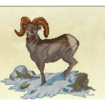 Bighorn Sheep Ram Cross Stitch Framed Picture Completed Rustic Decor 15&quot;... - $50.89