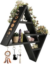 Anroye Moon Phases Triangle Shelf With Hooks, Wiccan Black Wood Crystal Shelves - £40.79 GBP