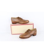 NOS Vintage 90s Womens 7 2A Chunky Heel Leather Wingtip Shoes Camel Brow... - $1,762.21 MXN