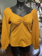 Michael Michael Kors Blouse Gold Square Back Unlined Long Sleeve V Neck Top Read - $9.99