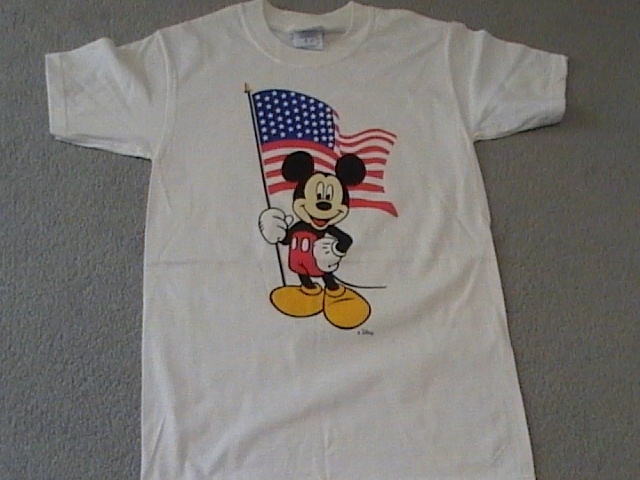 Primary image for Mickey Mouse w/USA flag on a small white tee shirt 