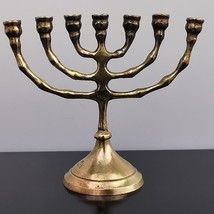 Old Vintage Small Cast Brass Judaica Hanukkah Menorah Israel Holy Land Tree - £22.13 GBP