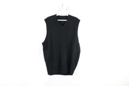 Vtg Streetwear Mens Large Blank Wool Blend Cable Knit V-Neck Sweater Vest Black - £46.93 GBP