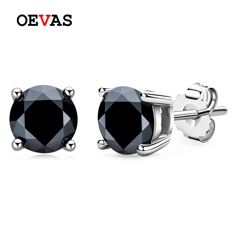 100% 925 Sterling Silver Real 1 Carat Black Round Moissanite Stud Earrings For W - £43.38 GBP