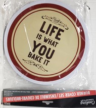 Set of 2 Stovetop Printed Tin Burner Covers(10&quot; &amp; 8&quot;)LIFE IS WHAT YOU BA... - £10.25 GBP