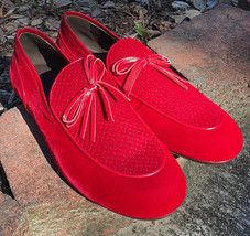 Bottega Veneta Velvet Leather Apron Toe Loafer Cardinal Red IT 44 / US 11 NEW - £377.06 GBP